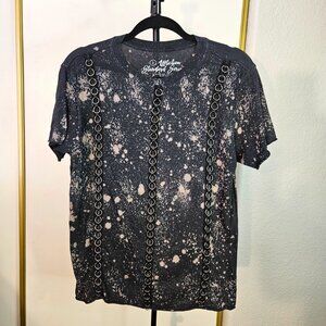 Affliction Fitted T-Shirt Raw Hem Unisex Tie Dyed/Hardware Size S